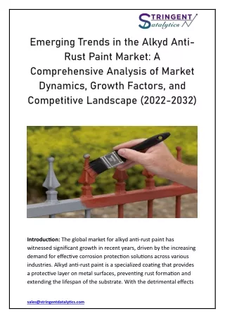 emerging trends in the alkyd anti rust paint