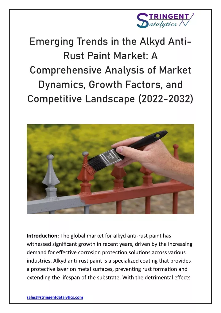 emerging trends in the alkyd anti rust paint