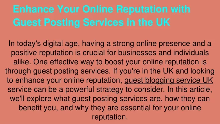 enhance your online reputation with guest posting services in the uk