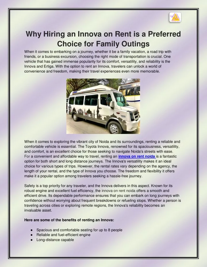 why hiring an innova on rent is a preferred