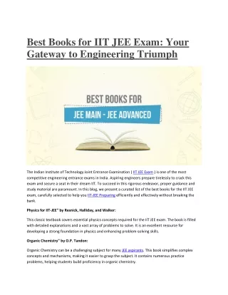 Best Books for IIT JEE Exam Your Gateway to Engineering Triumph