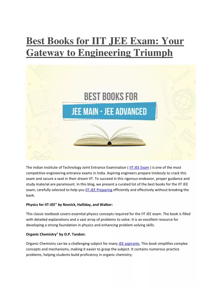 best books for iit jee exam your gateway