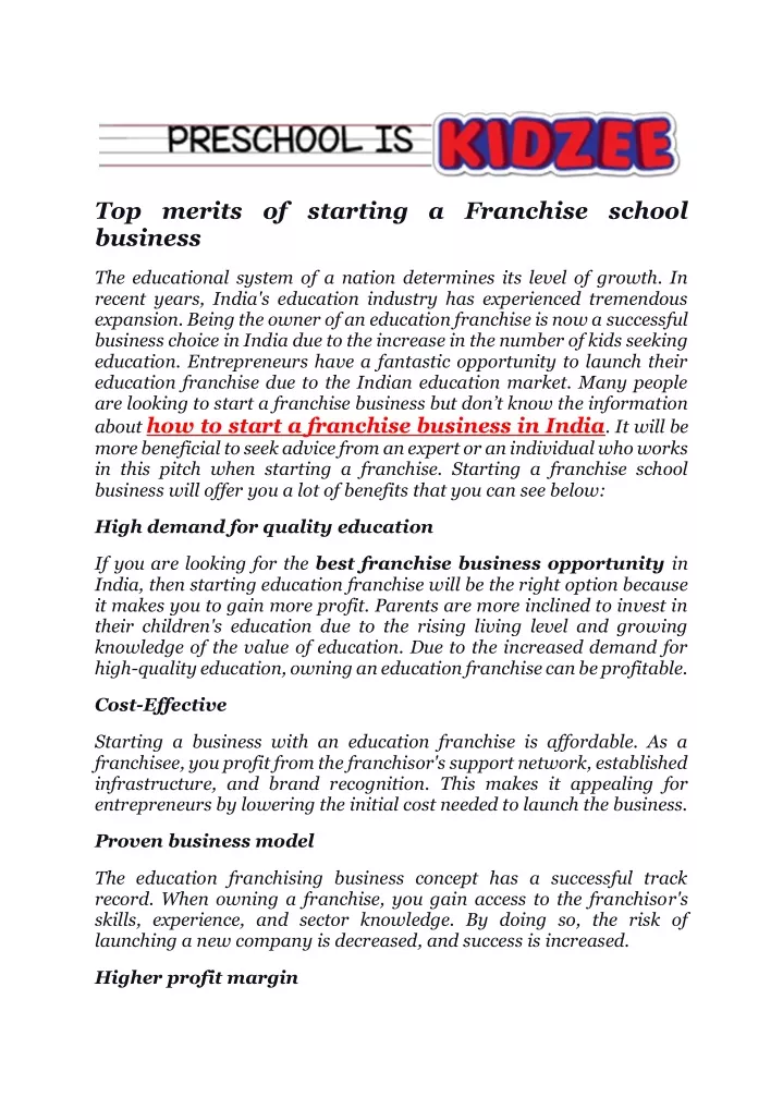 top merits of starting a franchise school business