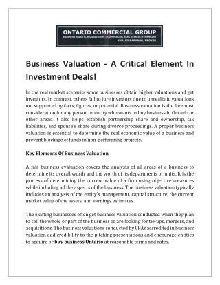 business valuation a critical element