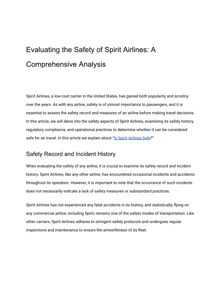 evaluating the safety of spirit airlines a