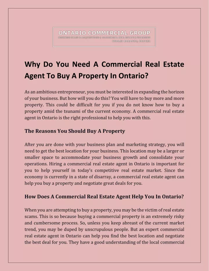 why do you need a commercial real estate agent