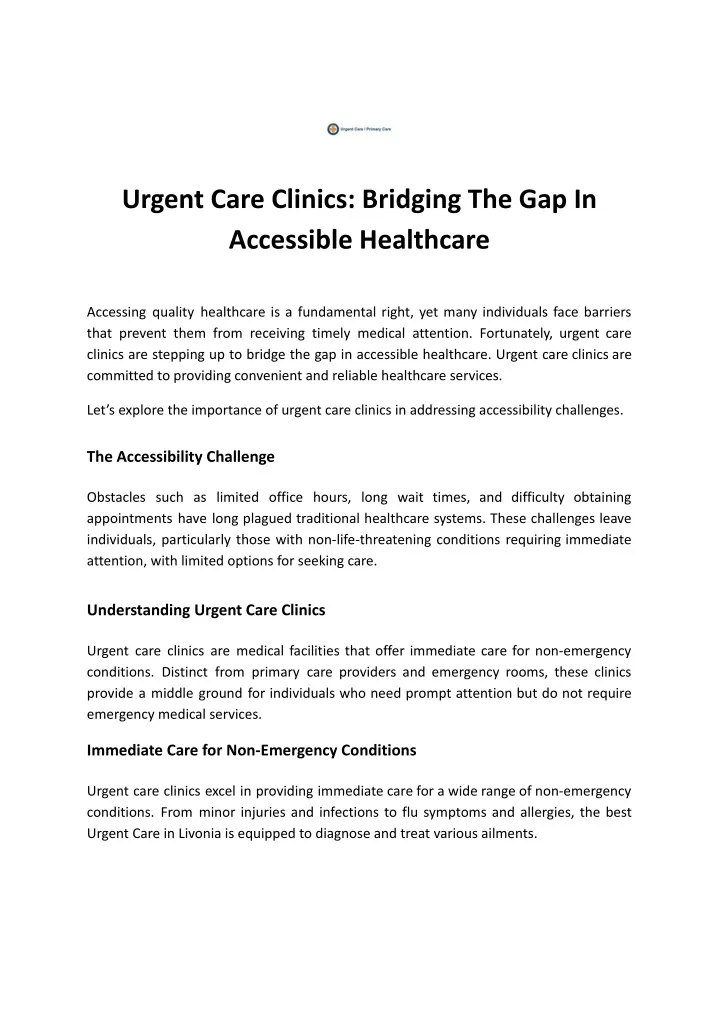 urgent care clinics bridging