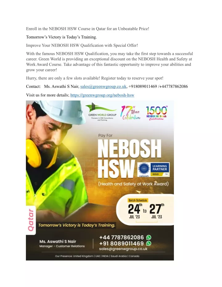 Ppt Enroll In The Nebosh Hsw Course In Qatar For An Unbeatable Price Powerpoint Presentation 