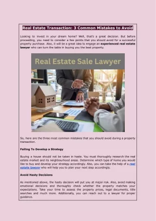 Real Estate Transaction: 3 Common Mistakes to Avoid