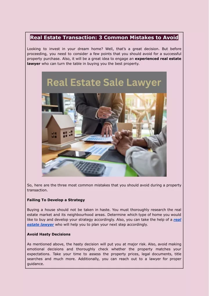 real estate transaction 3 common mistakes to avoid
