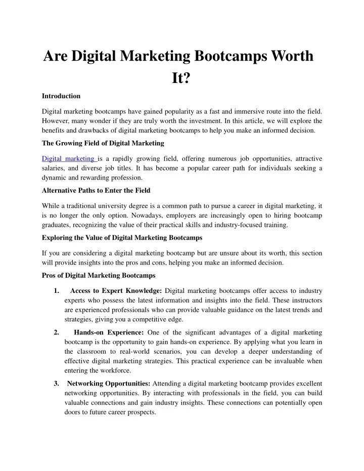 are digital marketing bootcamps worth it