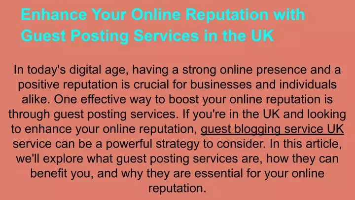 enhance your online reputation with guest posting