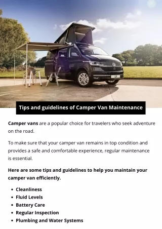 Tips and guidelines of Camper Van Maintenance
