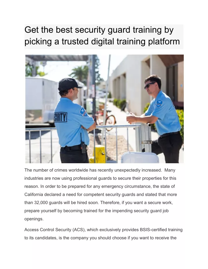 get the best security guard training by picking