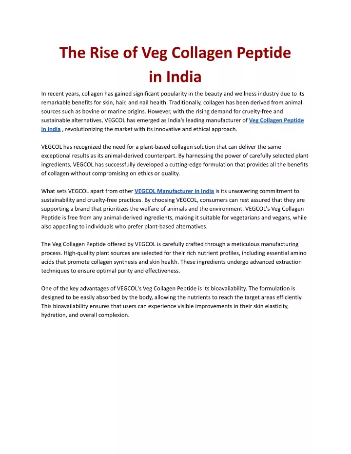 the rise of veg collagen peptide in india