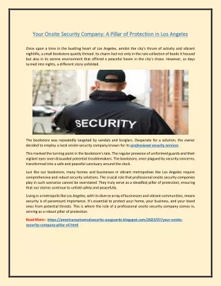 Your Onsite Security Company: A Pillar of Protection in Los Angeles