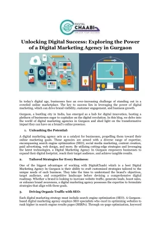 Unlocking Digital Success Exploring the Power of a Digital Marketing Agency in Gurgaon