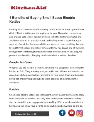 4 Benefits of Buying Small Space Electric Kettles
