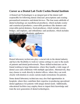 Career as a Dental Lab Tech| Cochin Dental Institute