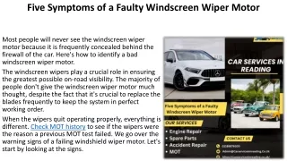 Five Symptoms of a Faulty Windscreen Wiper Motor