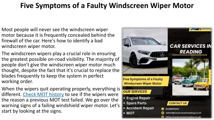 five symptoms of a faulty windscreen wiper motor