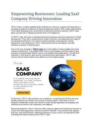 Empowering Businesses: Leading SaaS Company Driving Innovation