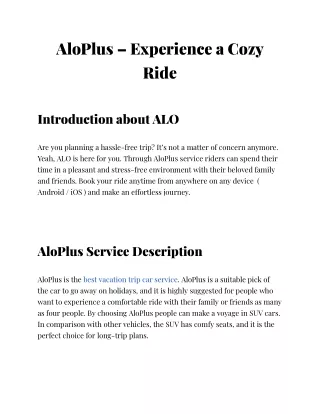 AloPlus – Experience a Cozy Ride