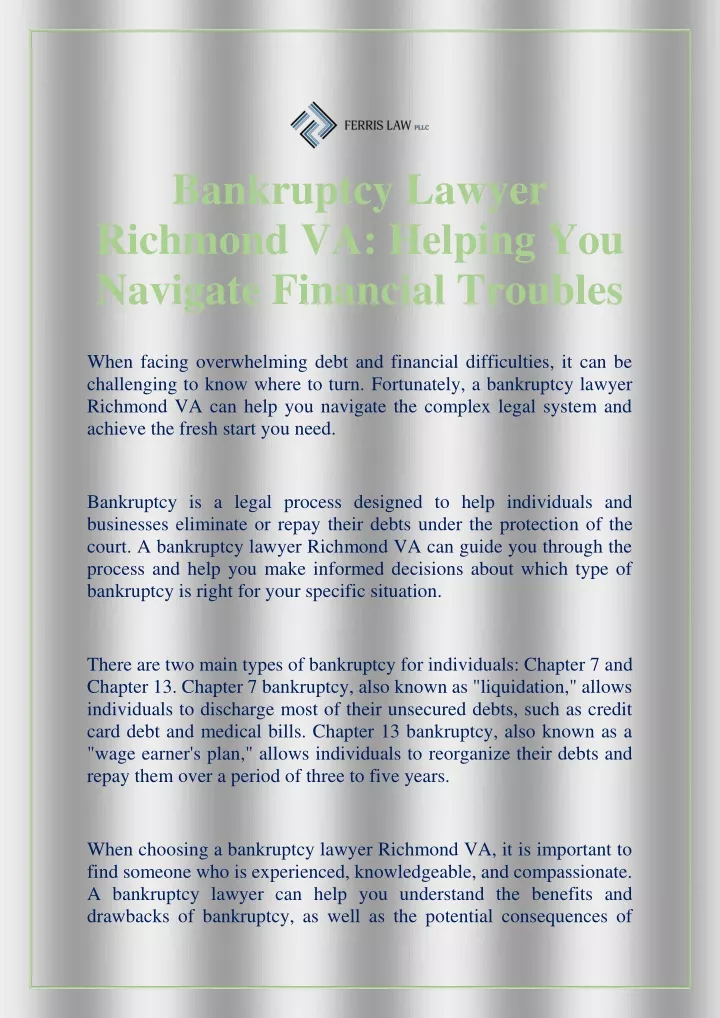 bankruptcy lawyer richmond va helping