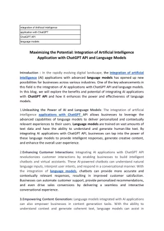 Maximizing the Potential Integration of Artificial Intelligence Application with ChatGPT API and Language Models