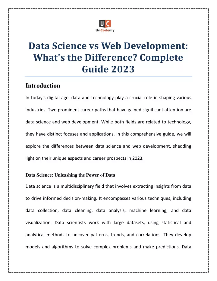 data science vs web development what