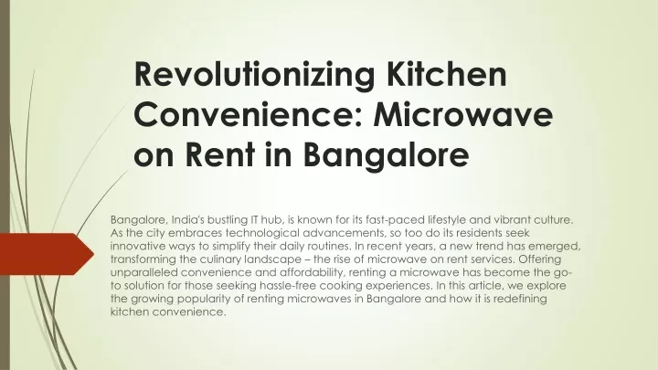 revolutionizing kitchen convenience microwave on rent in bangalore