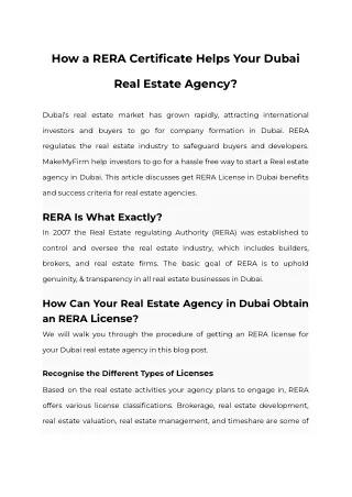 How a RERA Certificate Helps Your Dubai Real Estate Agency