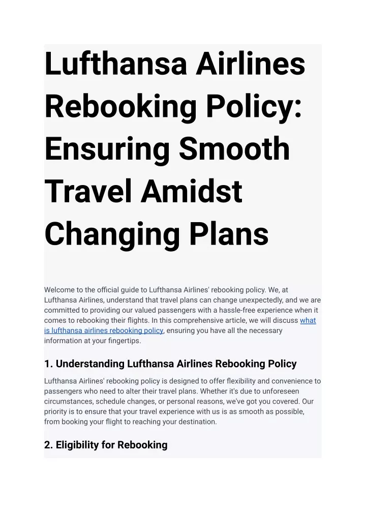 lufthansa airlines rebooking policy ensuring