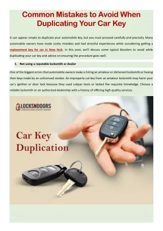 Common Mistakes to Avoid When Duplicating Your Car Key