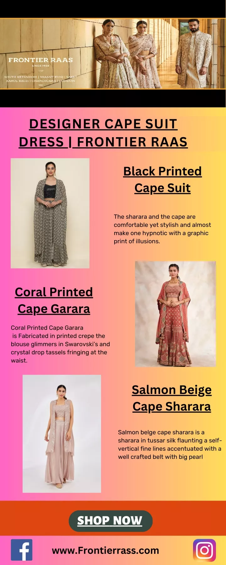 designer cape suit dress frontier raas