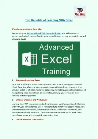 top benefits of learning vba excel