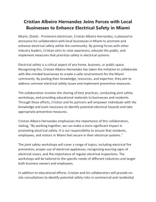 Cristian Albeiro Hernandez and Miami Businesses Unite to Bolster Electric Safety