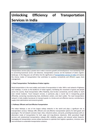 Unlocking Efficiency of Transportation Services in India