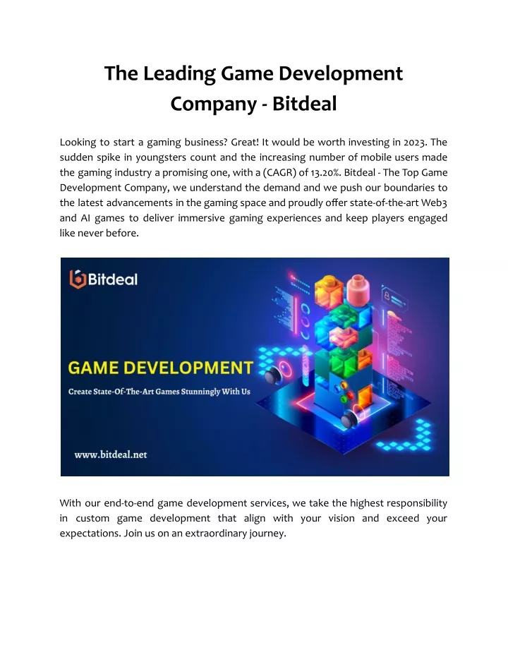 the leading game development company bitdeal