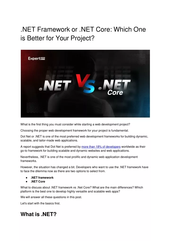 net framework or net core which one is better for your project
