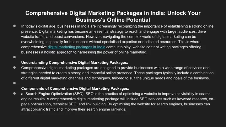 comprehensive digital marketing packages in india