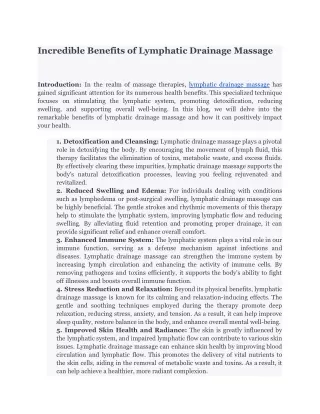 Incredible Benefits of Lymphatic Drainage Massage