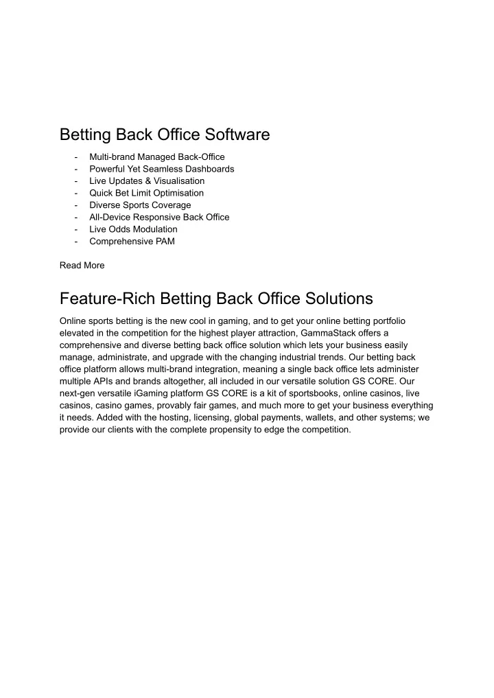 betting back office software