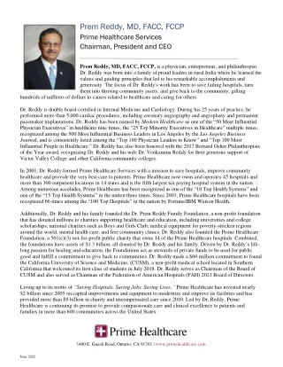 Dr. Prem Reddy, MD, FACC, FCCP | Prime Healthcare Founder, Chairman, President &