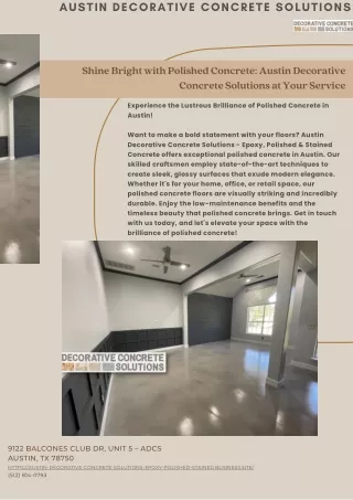 Shine Bright with Polished Concrete: Austin Decorative Concrete Solutions at You
