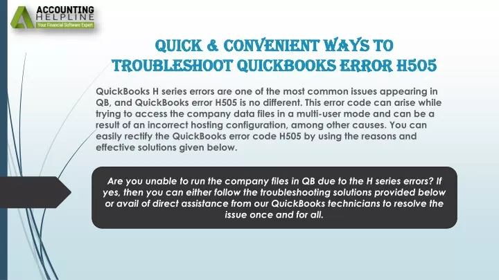 quick convenient ways to troubleshoot quickbooks error h505