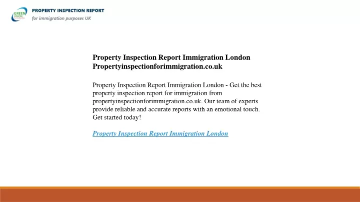 property inspection report immigration london