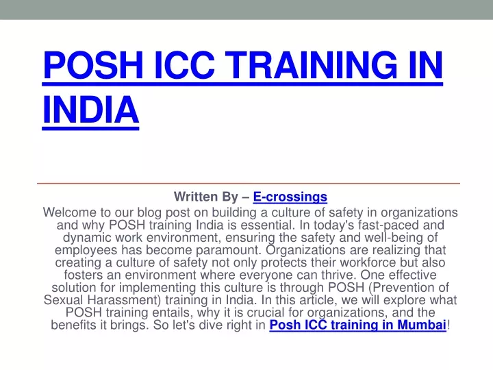posh icc training in india
