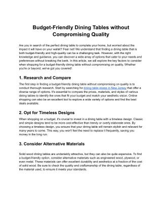 Budget-Friendly Dining Tables without Compromising Quality